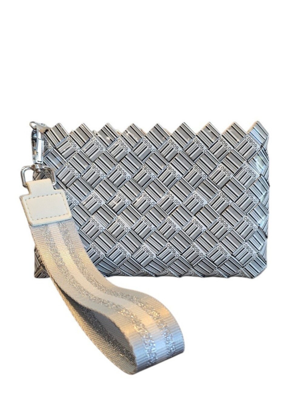 Nahui Ollin Barcode Candy Wrapper Black White Wristlet